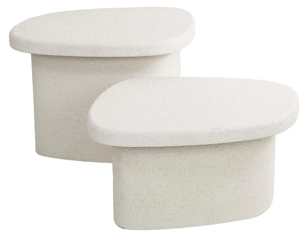 Table basse en pierre blanche 57 cm - Set de 2 tables de salon FURNLUX