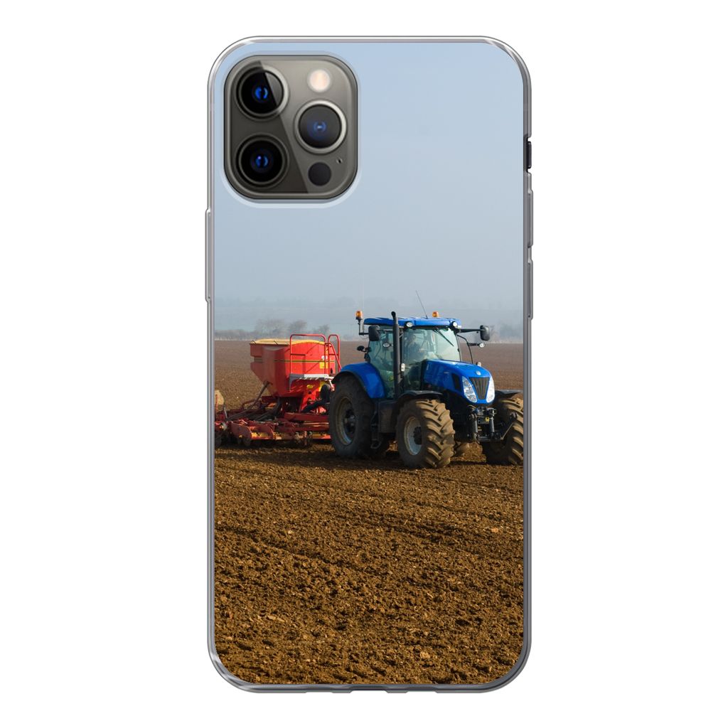 MuchoWow Handyhülle Schutzhülle Hülle für iPhone 12 Pro Traktor - Blau - Nebel Silikon Softcase Handy Hülle - Abdeckung