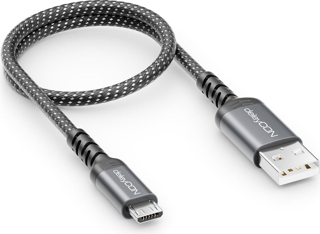 deleyCON 0,30m Micro USB Kabel Kurz Ladekabel Datenkabel Produktbild 