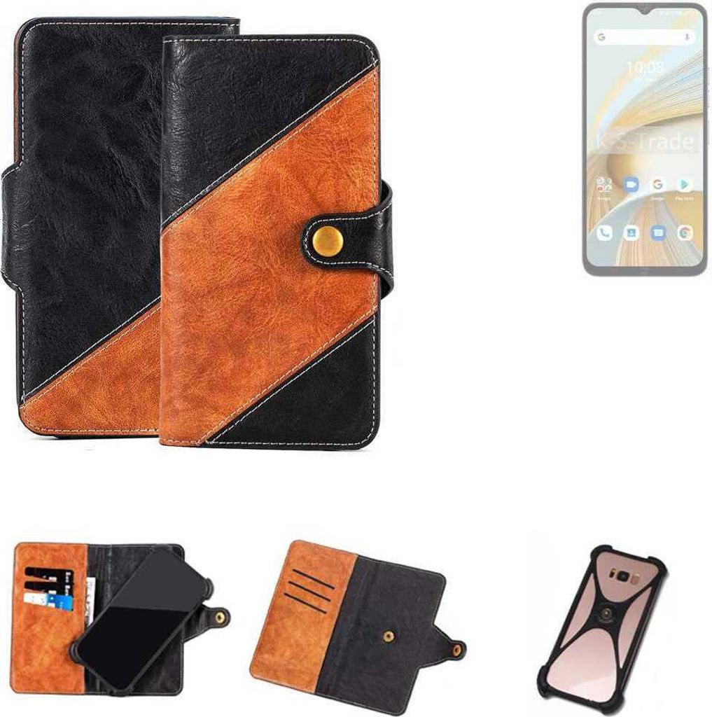 K-S-Trade Handyhülle Schutzhülle Bookstyle Case Wallet-Case kompatibel mit UMIDIGI G3 Handy Cover Bumper Klapphülle schwarz hellbraun 1x