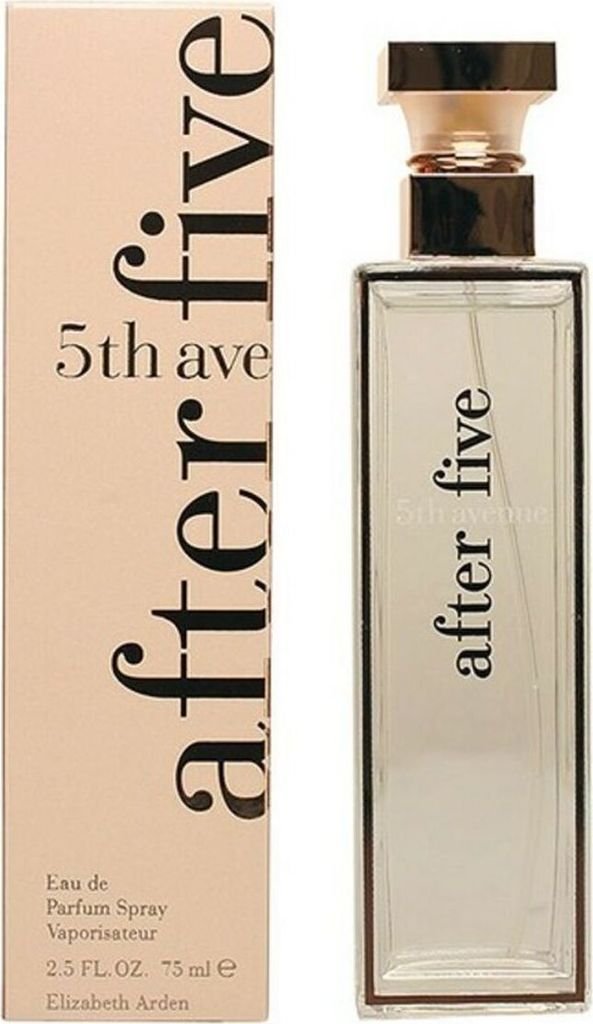 A perfume bottle and its packaging are displayed side-by-side against a white background.