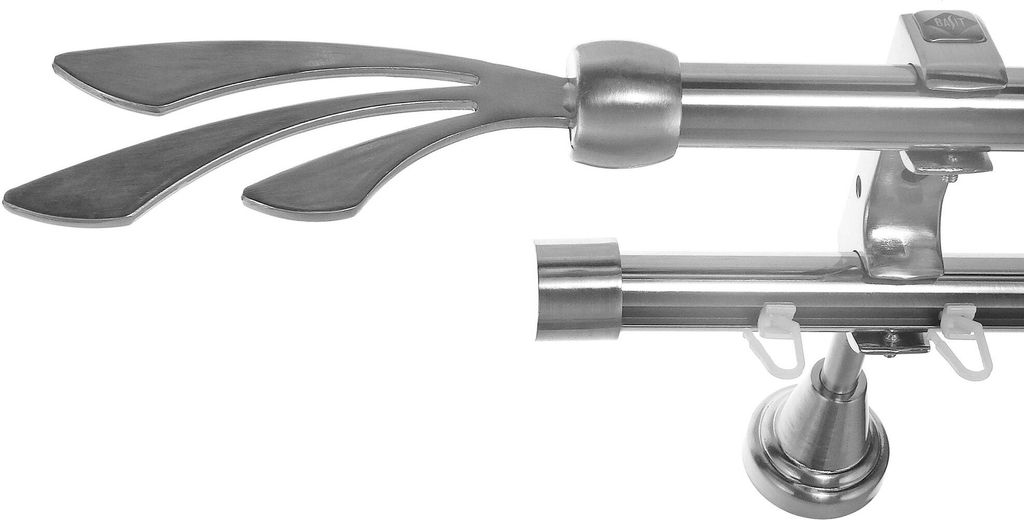 Rohr + Innenlauf Gardinenstange Ø 20mm Edelstahl Look 2-läufig Wandträger H60 RI