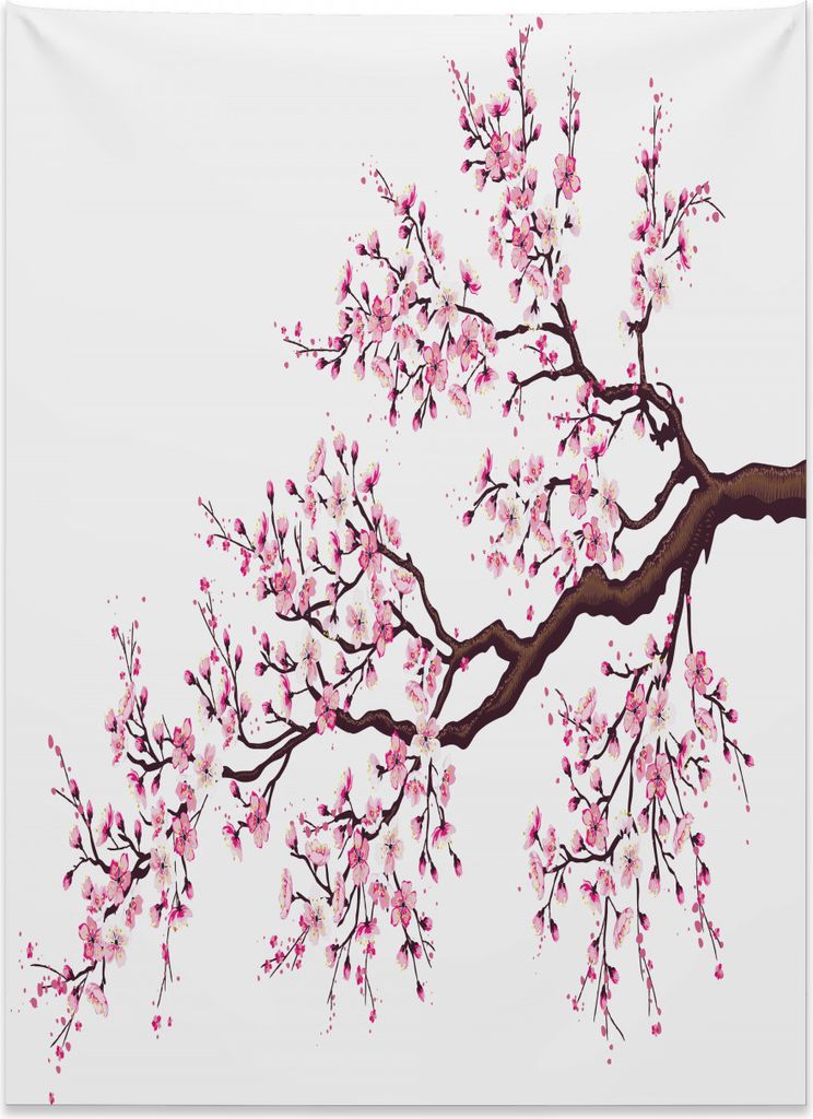 Abakuhaus japanisch Wandteppich, Sakura Branch Blüten aus Weiches Mikrofaser Stoff Kein Verblassen Klare Farben Waschbar, 110 x 150 cm, Dunkelbrau...