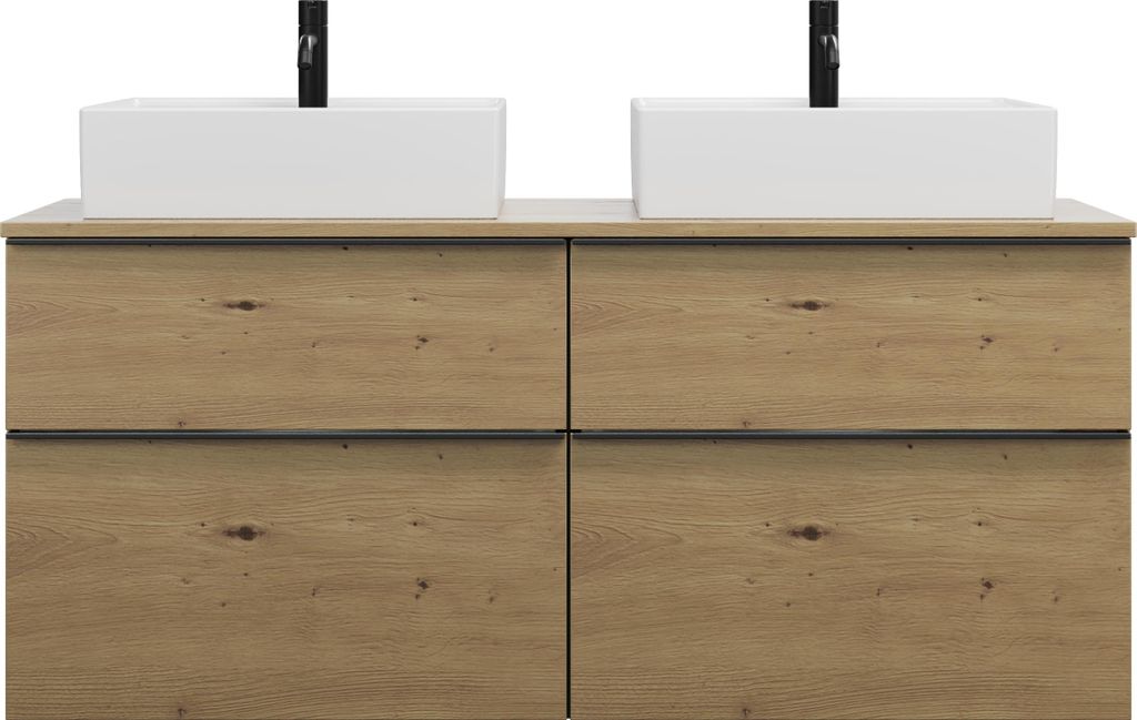 burgbad Eqio Waschtischunterschrank inklusive Konsolenplatte mit 4 Schubladen, für 2 Aufsatzwaschtische, Breite 1400mm, SGUV140F5662G0252