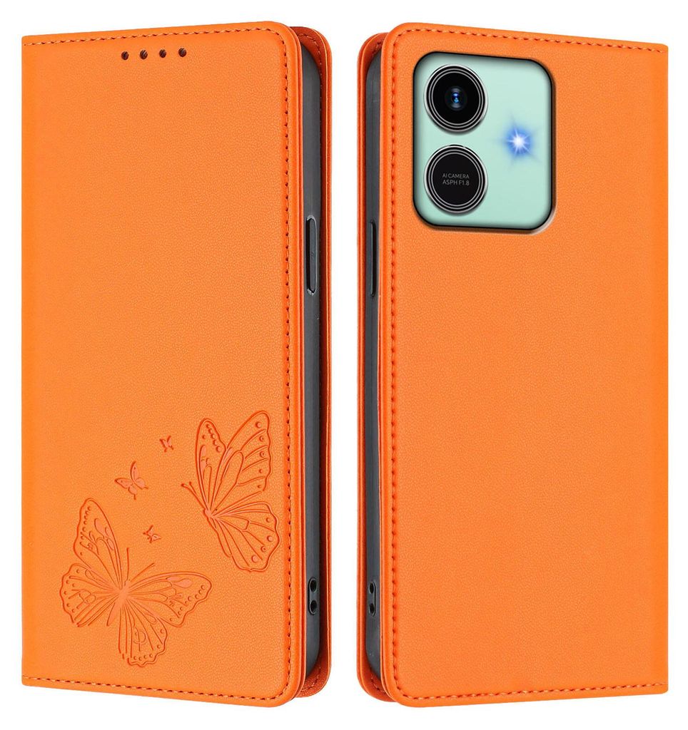 Lederhülle für Honor Play10, Schmetterling Prägung Leder Brieftasche Schutzhülle mit Ständer Orange