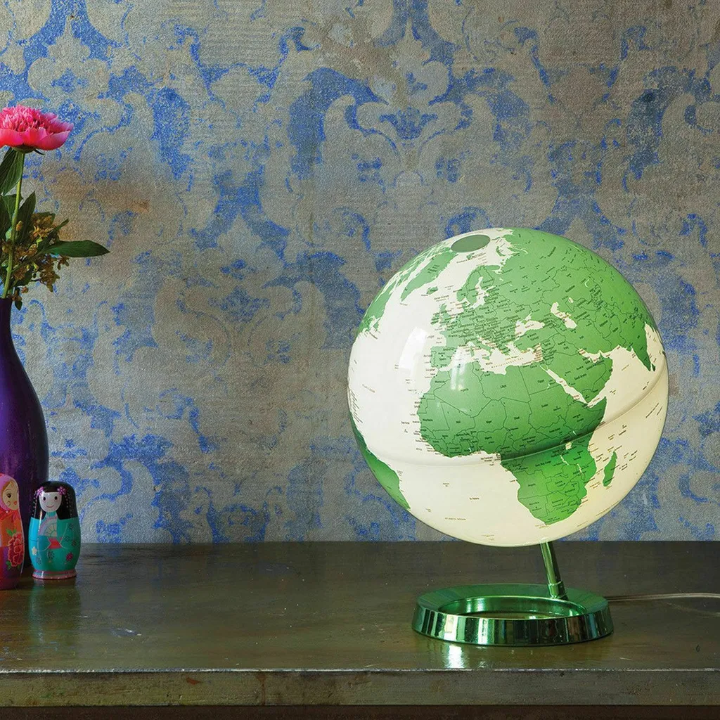 Globe terrestre vert 30 cm éclairage chaud base stable plastique Pro - 2