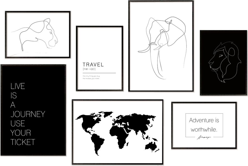 Hyggelig Home Premium Poster Set - 7 passende Bilder OHNE RAHMEN im stilvollen Set als Wohnzimmer Deko Wand Bild Schlafzimmer - 3 x DIN A3 + 4 x DI...