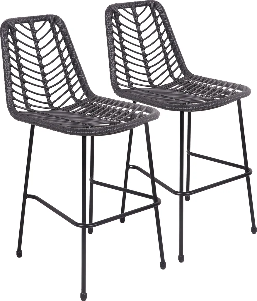 Tabourets de bar noirs rotin synthétique lot de 2 OKA haute résistance