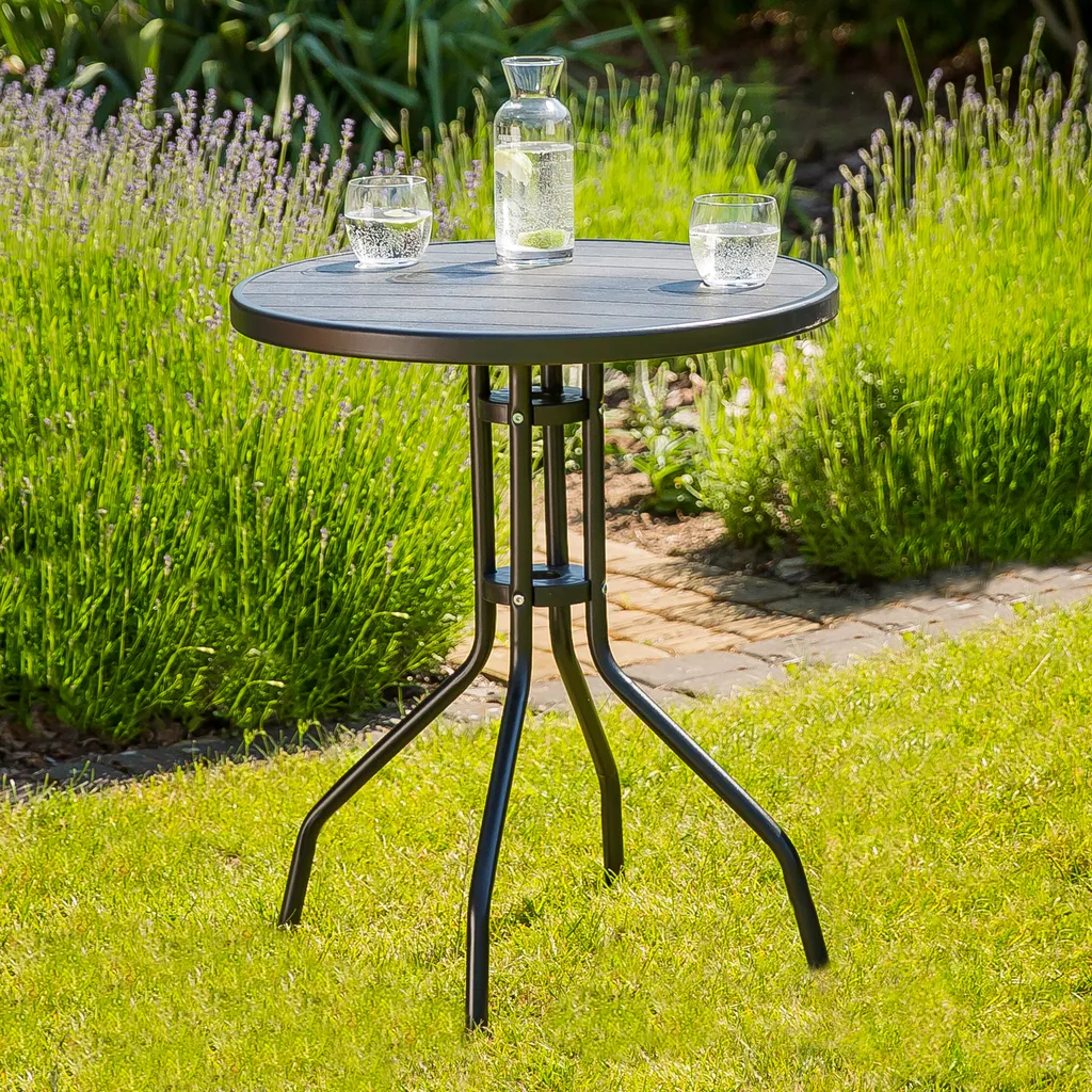 Primaster Valencia Gartentisch Rund – Ø 70 Cm, Höhe 75 Cm, Bambusoptik, Wetterfest & Gastronomietauglich