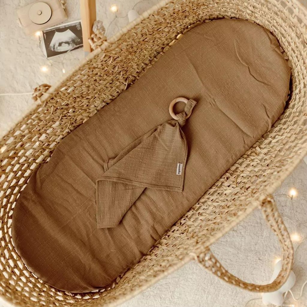 Muminky | Spannbettlaken für Kinderwagen/Stubenwagen - 40x80 cm - Dunkelbeige - Baumwolle A'la Len - Hipoallergen