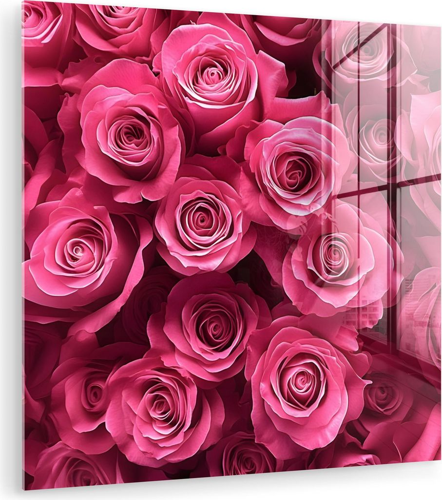 MuchoWow Glasbilder - Bilder auf Wandbild - Foto auf Glas Rosen - Rosa - Blume 30x30 cm Wanddekoration aus Glas - Acrylglasbild - Acrylbilder