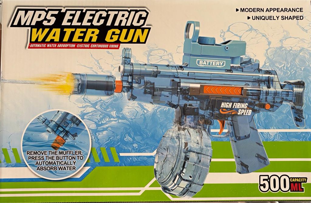 Elektrisches Wasserpistole MP5 mit Laser - automatische Wasseraufnahme - 500ml Tank - wiederaufladbar