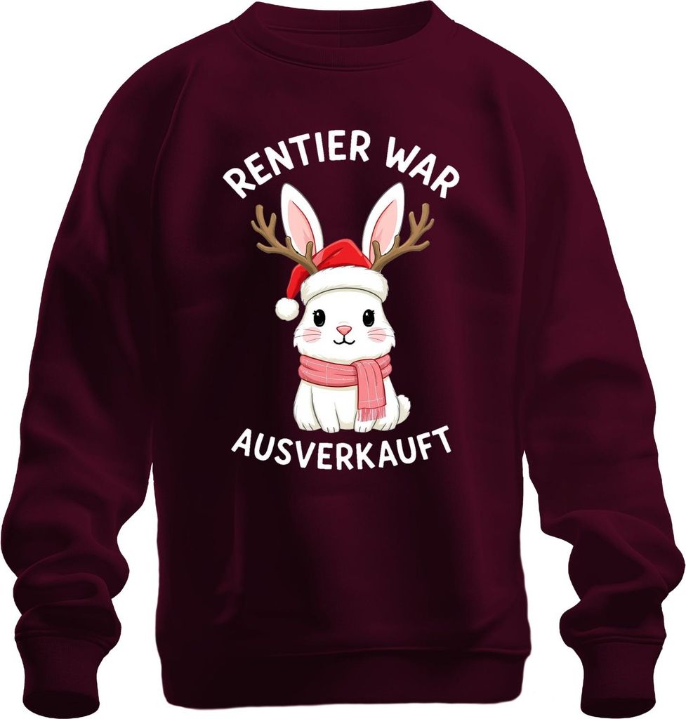 Rentier war t süßer Hase Geweih Weihnachten Geschenk Uni Sweatshirt Pullover, Burgundy, L