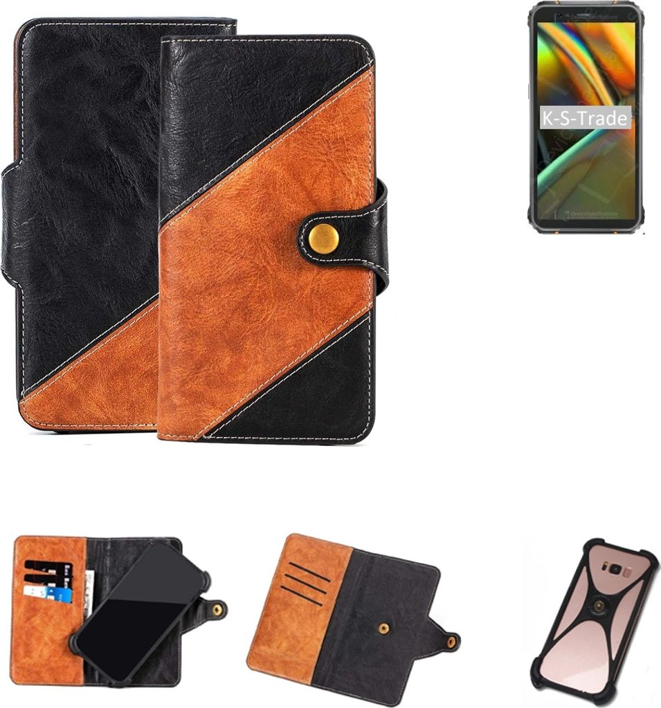 K-S-Trade Handyhülle Schutzhülle Bookstyle Case Wallet-Case kompatibel mit Blackview BV5100 Handy Cover Bumper Klapphülle schwarz hellbraun 1x
