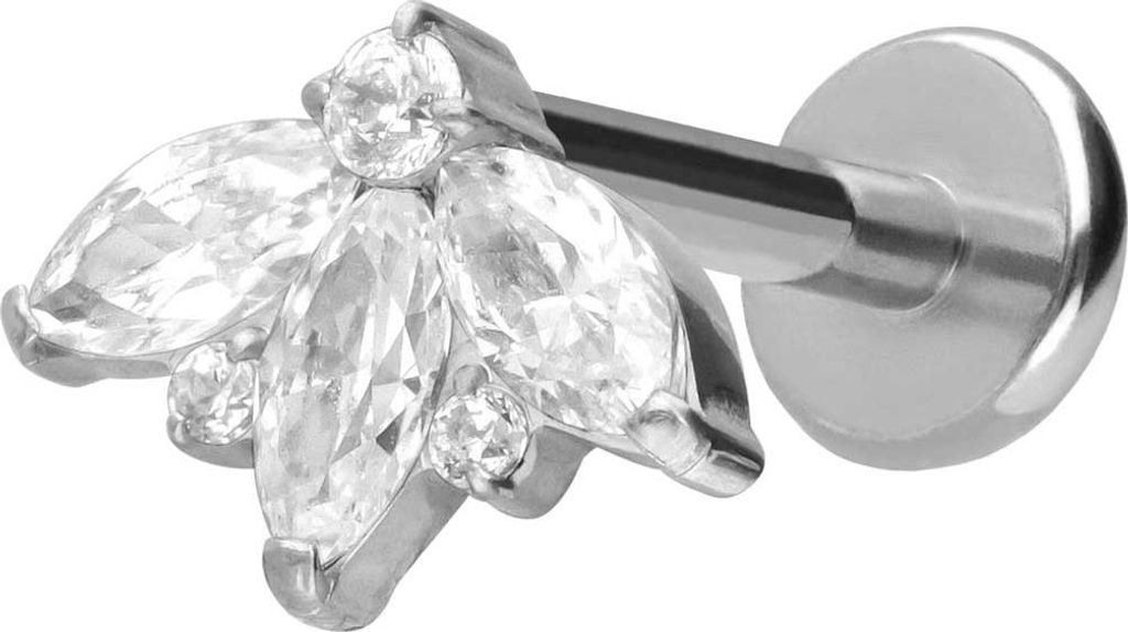 Ohrpiercing, Nasenpiercing Titan Labret mit Push Fit LOTUSBLÜTE Silber Stablänge: 9mm | Stabstärke: 1,2mm