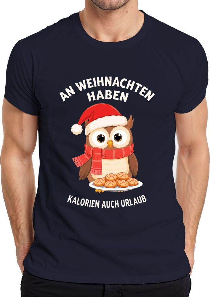 Kalorien haben Urlaub an Weihnachten Eule Kekse lustig Geschenk Herren T-Shirt, Navy, XL