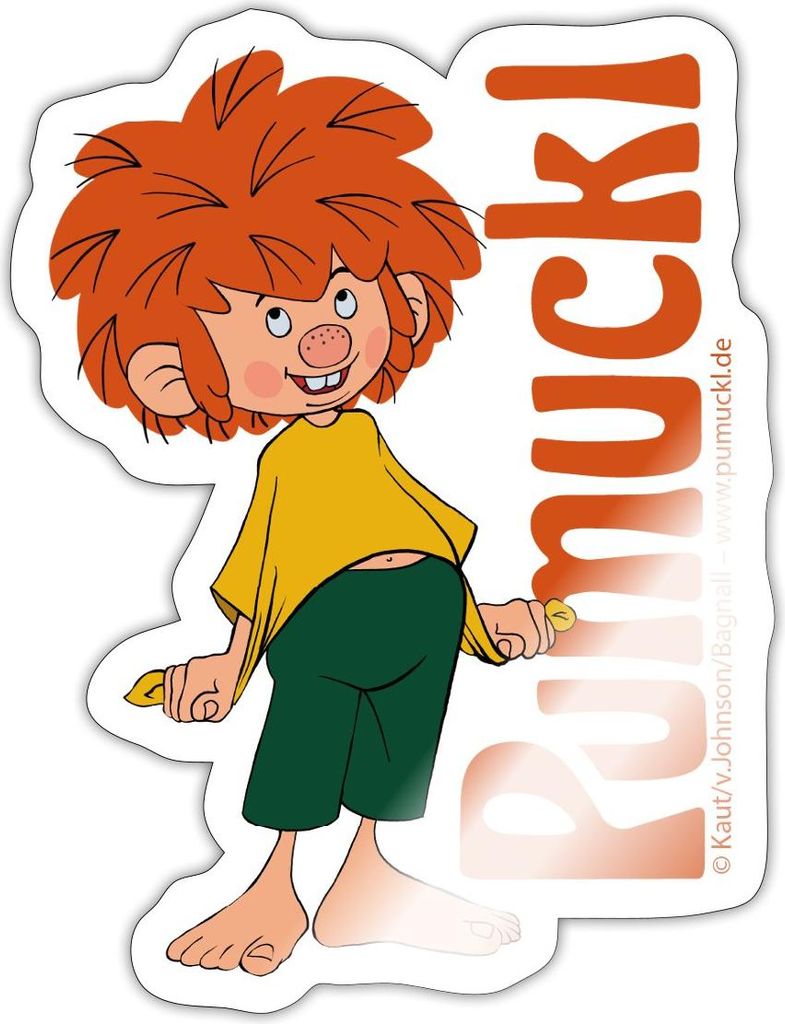 Spreadshirt Pumuckl Mit Verschmitztem Lächeln Und Logo Sticker Aufkleber, 10 x 10 cm, Weiß glänzend