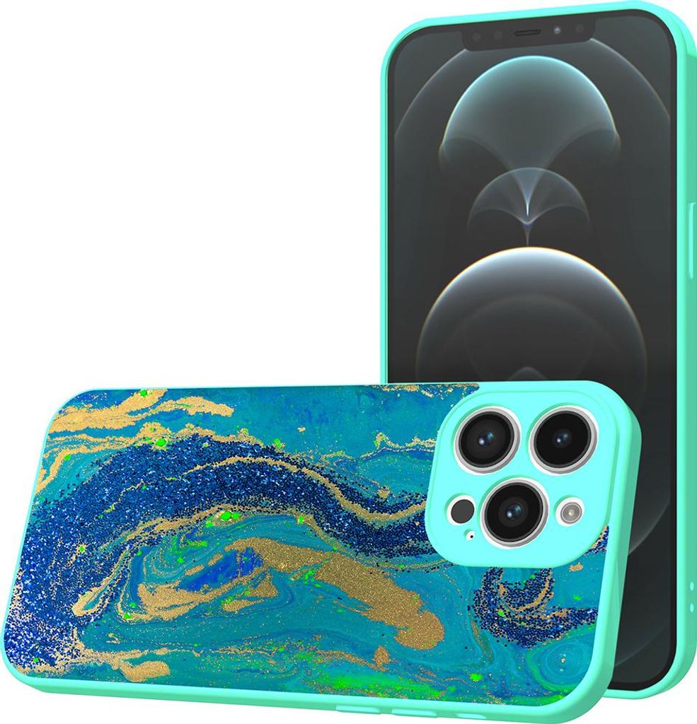 Smartphonica Handyhülle Geeignet für iPhone 12 Pro Max mit Blau-Gold-Marmor-Druck - TPU Back Cover Case Blau-Gold-Marmor Design - Türkis