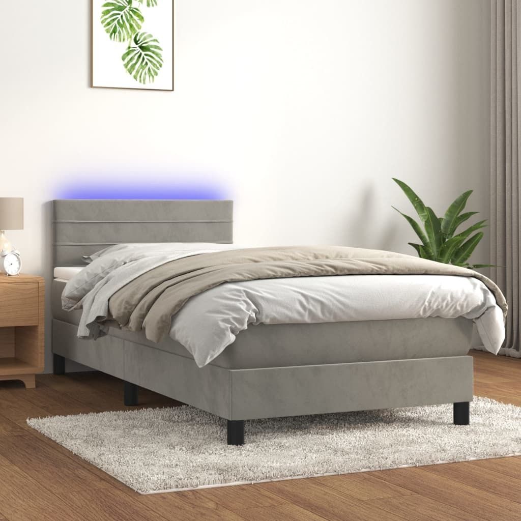 CLORIS Boxspringbett mit Matratze & LED Hellgrau 80x200 cm Samt 2024