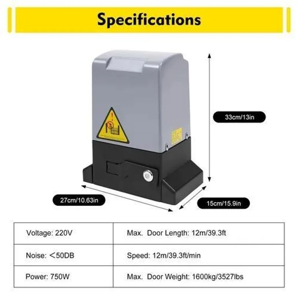Moteur de portail coulissant électrique 750W charge 1800kg robuste et noir