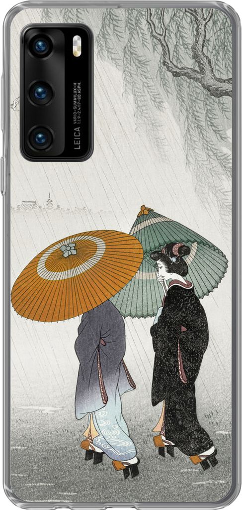 MuchoWow Handyhülle Schutzhülle Hülle für Telefoonhoesje Huawei P40 Frauen - Kimono - Sonnenschirm - Japan - Vintage Silikon Softcase Handy H...