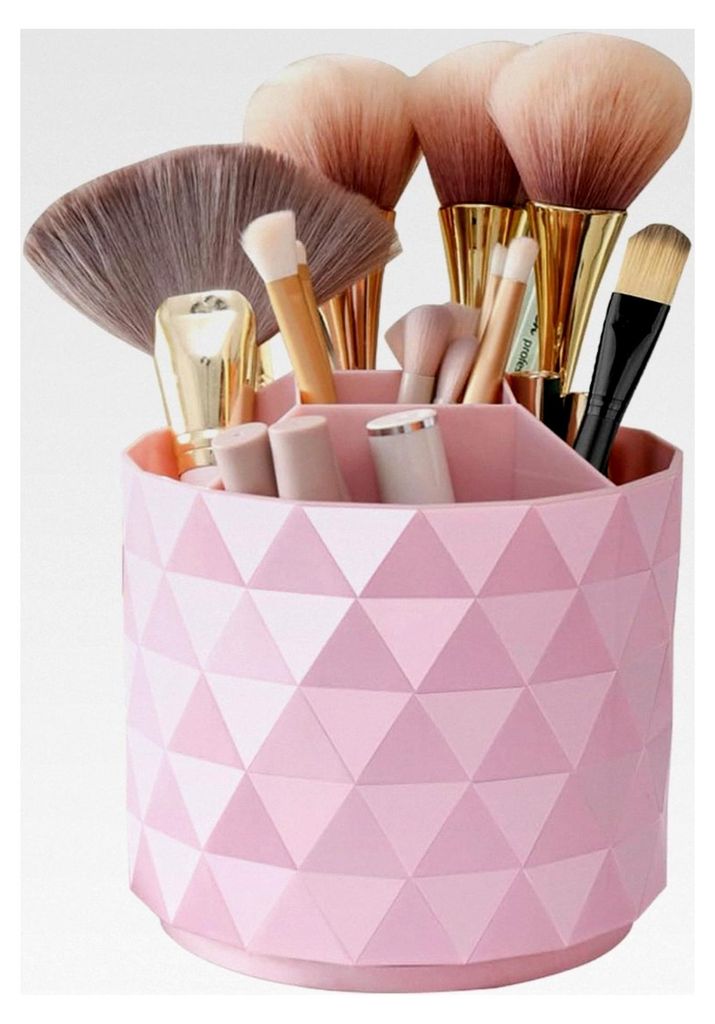Make-up Organizer 360° drehbar, Pinselhalter für Kosmetikpinsel, Aufbewahrung für Schminktisch und Schlafzimmer (Rosa)