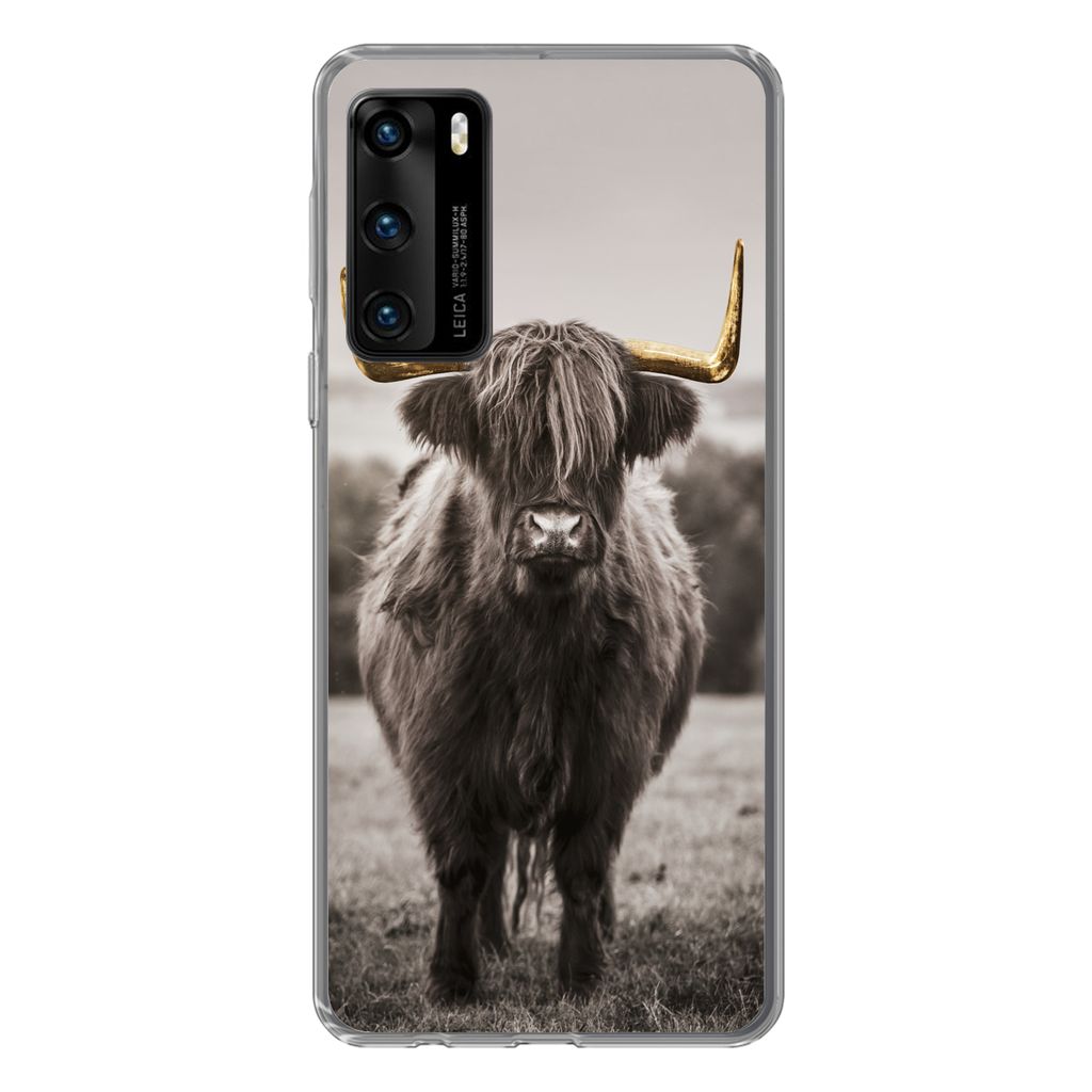 MuchoWow Handyhülle Schutzhülle Hülle für Huawei P40 Schottischer Highlander - Gold - Hörner Silikon Softcase Handy Hülle - Handytasche