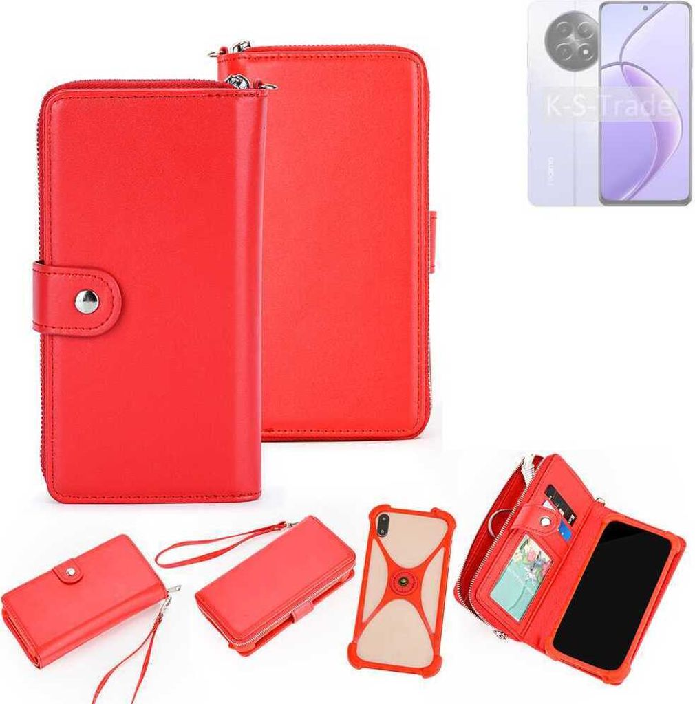 K-S-Trade 2in1 Schutzhülle Portemonnee Handyhülle mit Bumper kompatibel mit Realme 12x 5G India Hülle Case Etui Geldbörse Smartphone rot (1x)