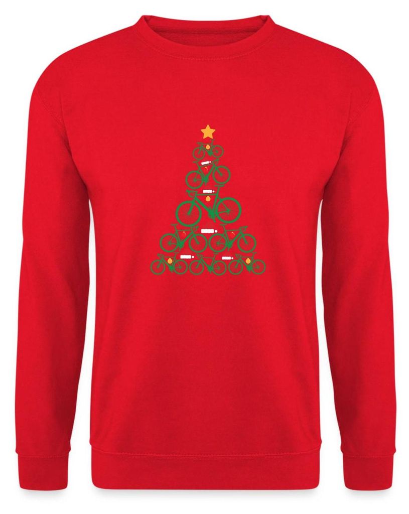 Spreadshirt Fahrrad Weihnachtsbaum Mit Santa Uni Pullover, XL, Rot