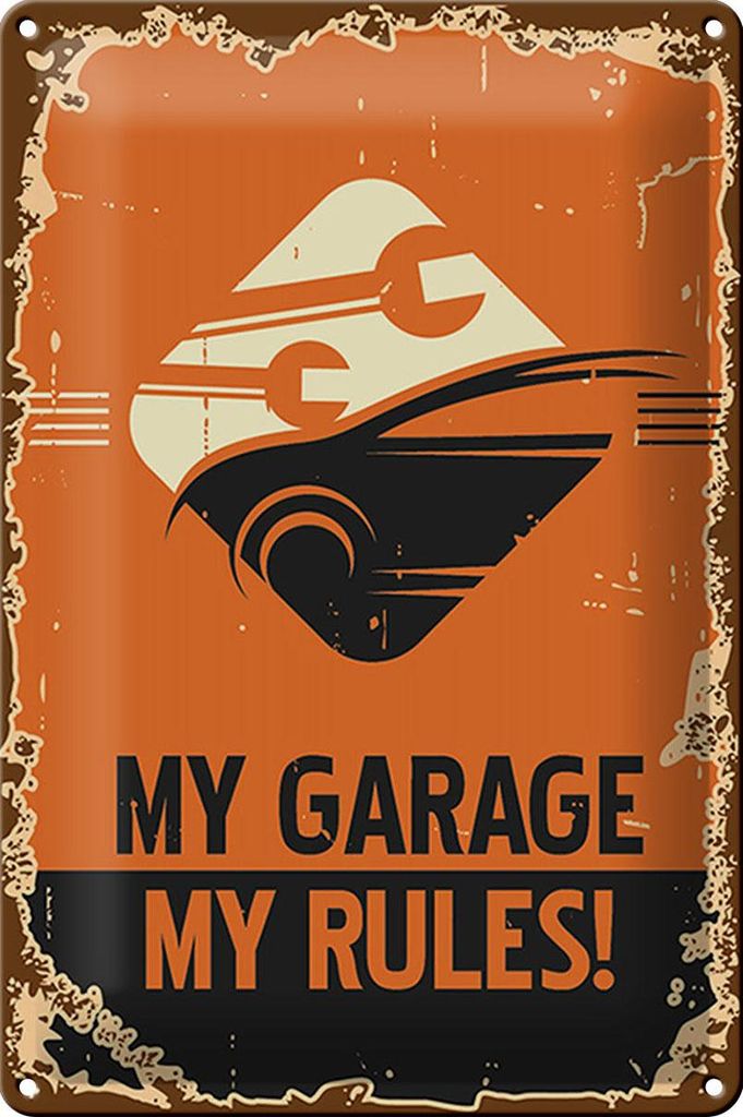 Blechschild Retro 20x30cm Auto my garage my rules Produktbild 