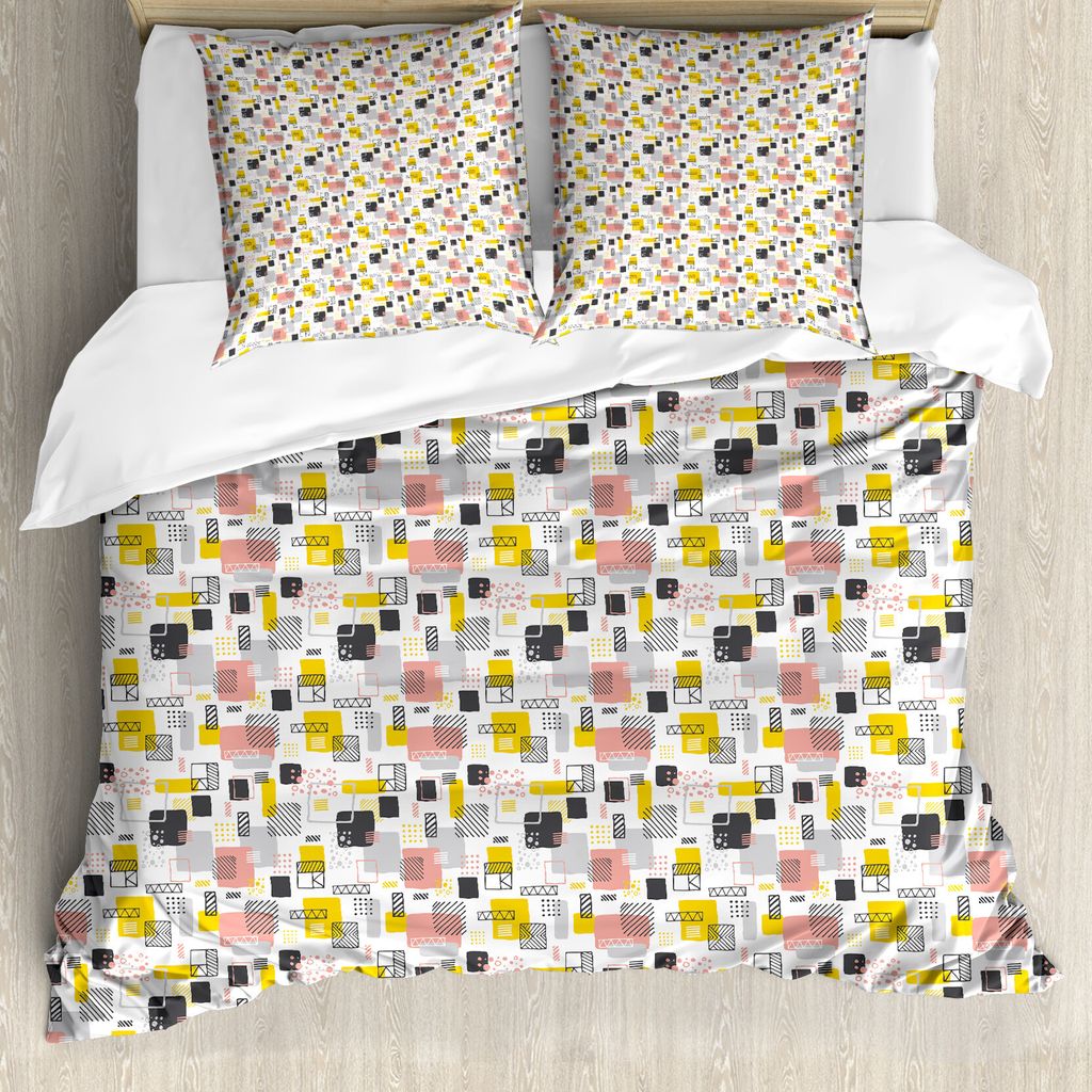 ABAKUHAUS Shapes Bettbezug Set für Einzelbetten, Scrapbook Geometric Squares, Milbensicher Allergiker geeignet mit Kissenbezug, 200 cm x 200 cm - ...