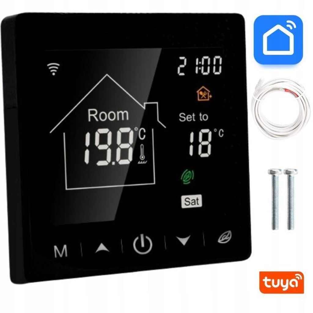 Czarny Termostat Pokojowy Panel Lcd 16A Wifi Tuya Produktbild 