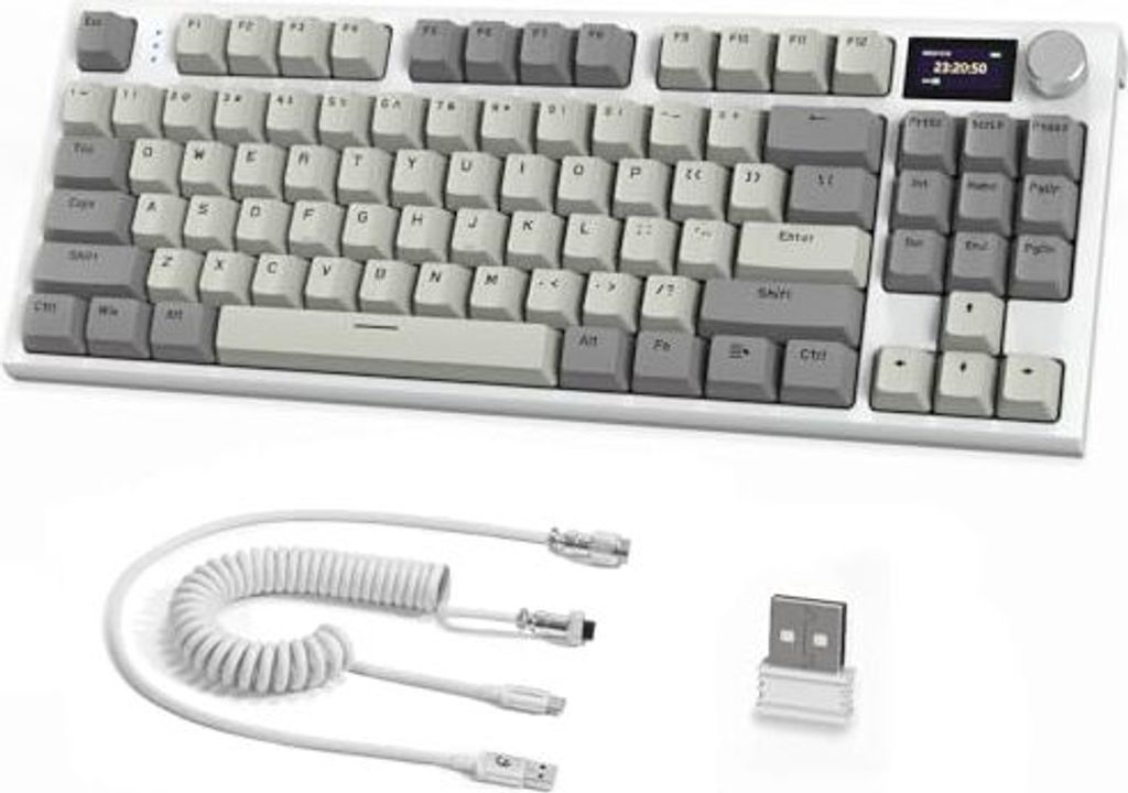 RK86 Pro mechanische Tastatur, 2,4 g Wireless/BT5.0/USB-C Kabel-Gaming 75% Layout TKL 87 Tasten 1,2 Zoll TFT HD Farbanzeige CNC-Taste, RGB Hintergrund