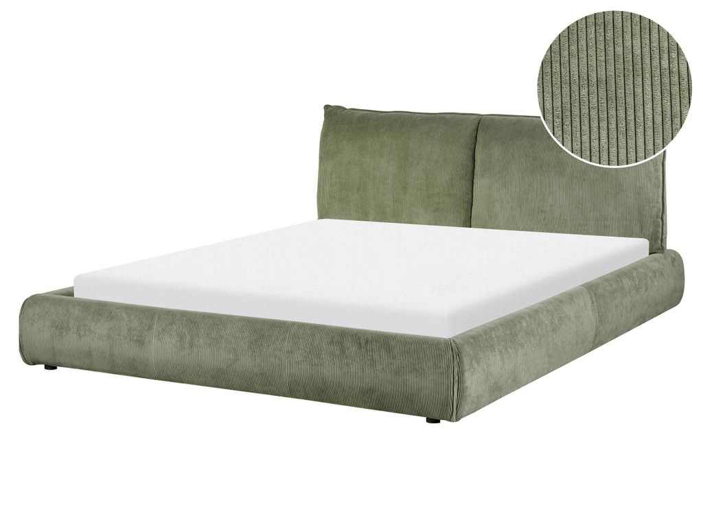 BELIANI Polsterbett Olivgrün aus Cord 160 x 200 cm Gepolstertes Hohes Kopfteil Modern Bequem für Schlafzimmer