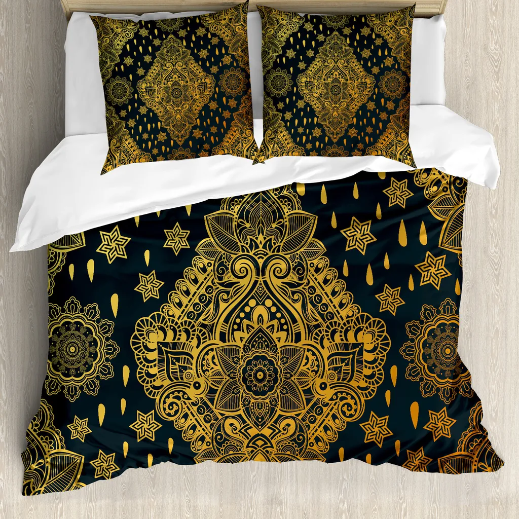 Copripiumino Mandala Boho ABAKUHAUS 200x200 Antiacaro Grigio Senape
