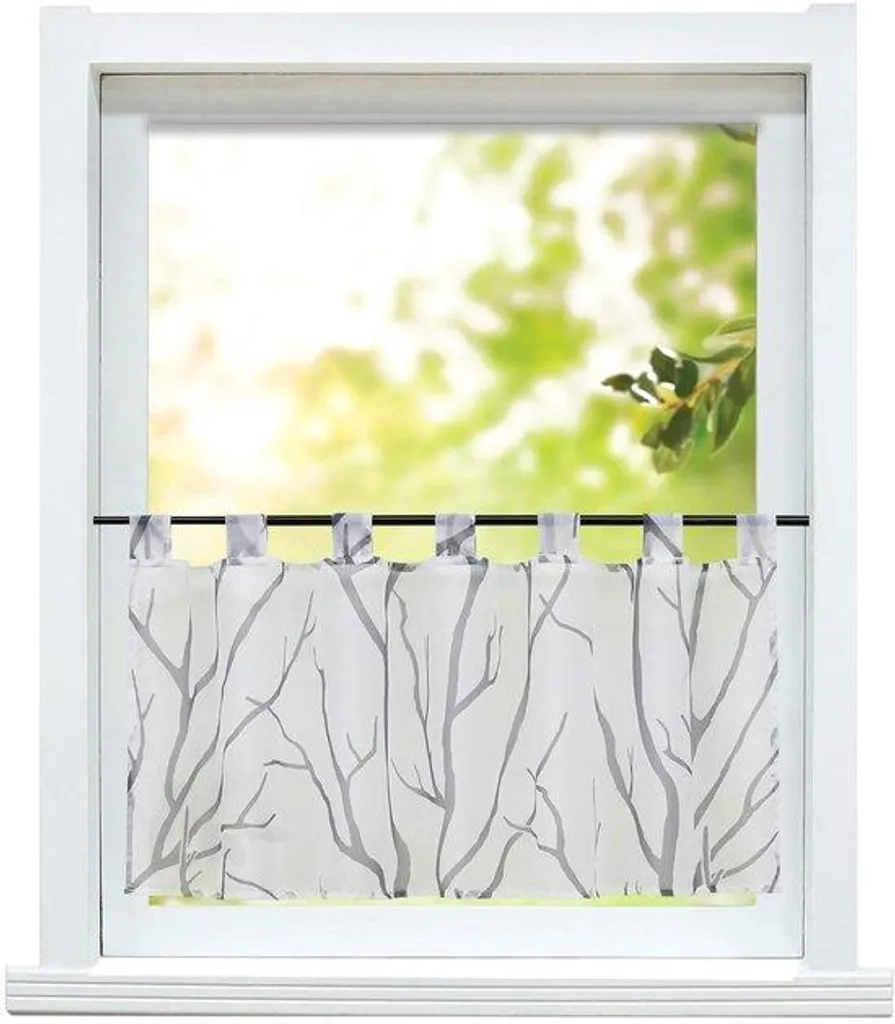 Grille de bistrot transparente gris chiné 60x140 cm voile haute qualité