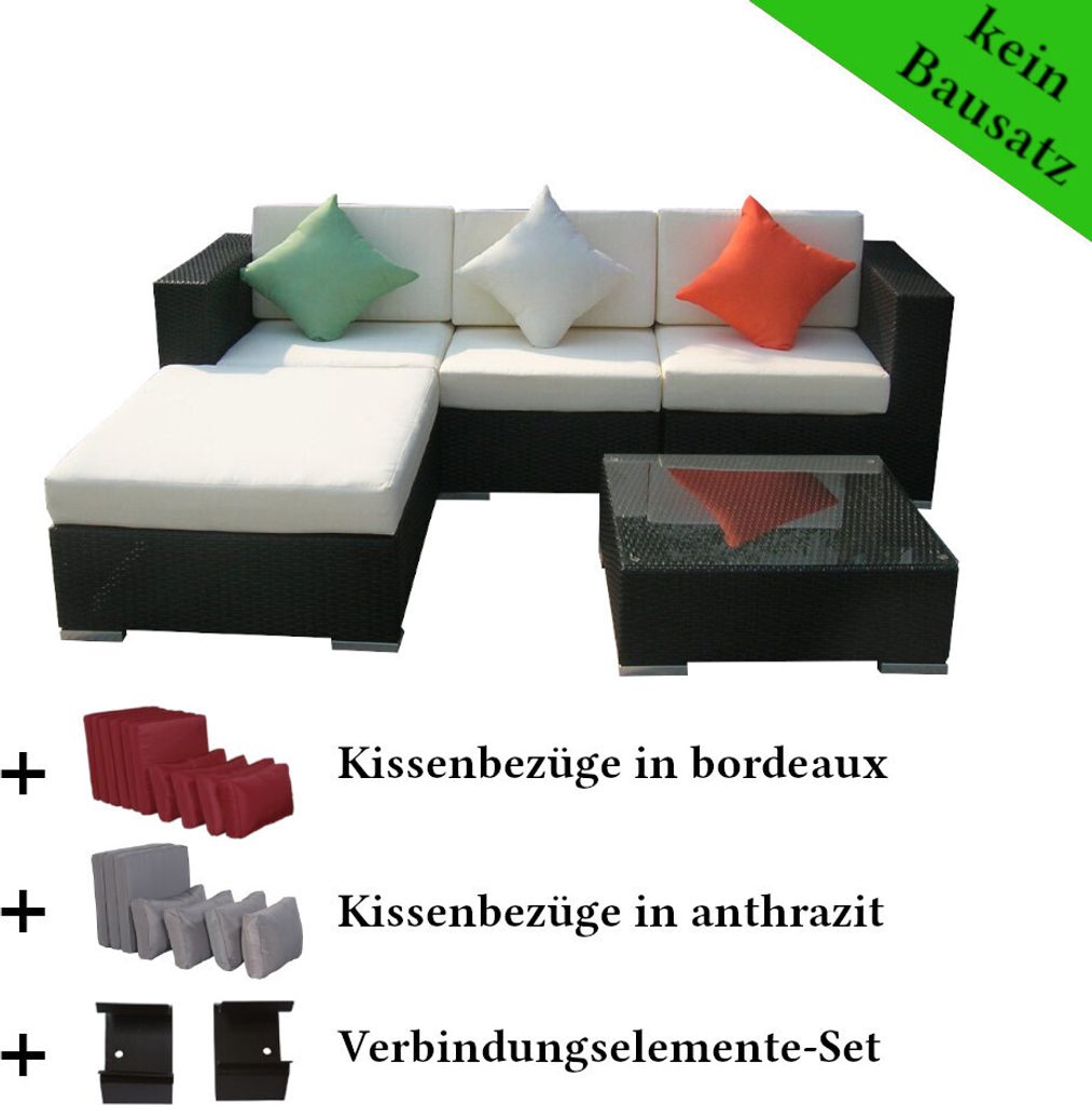 Poly Rattan Gartenmöbel Houston schwarz Alu Garnitur Lounge Garten Sitzgruppe Gartenset