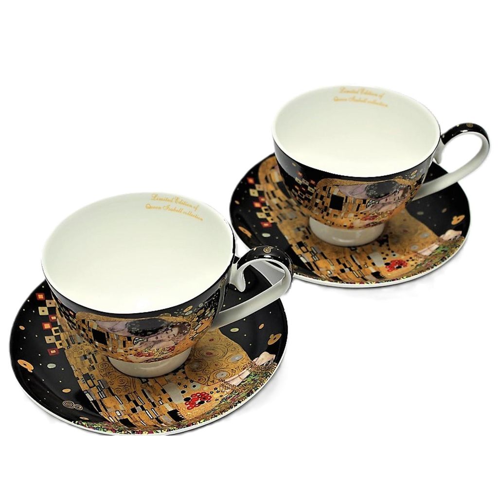 2er-Set Königin-Isabell-Porzellantassen Klimt's Kiss-Motiv 250ml W8KL356-22383