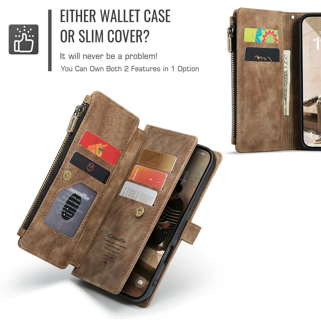 QLTYPRI Custodia In Pelle Per IPhone 16 Pro Con Portafoglio, Compatibile MagSafe, Protezione RFID, Marrone