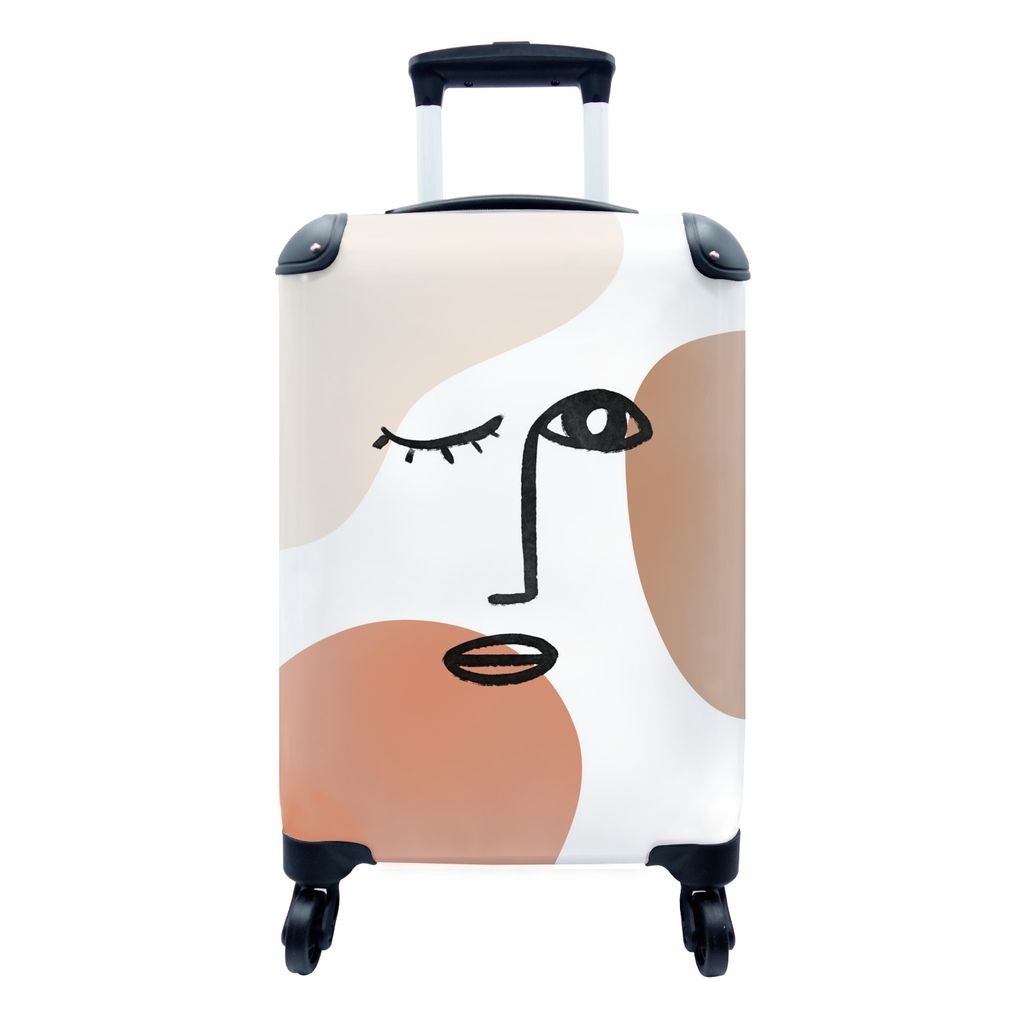 MuchoWow Koffer Handgepäck Trolley Rollkoffer Kleine Reisekoffer mit 4 Rollen - Pastell - Blinzeln - Gesicht - Cabin Size < 55x40x23 cm & 55x40x...