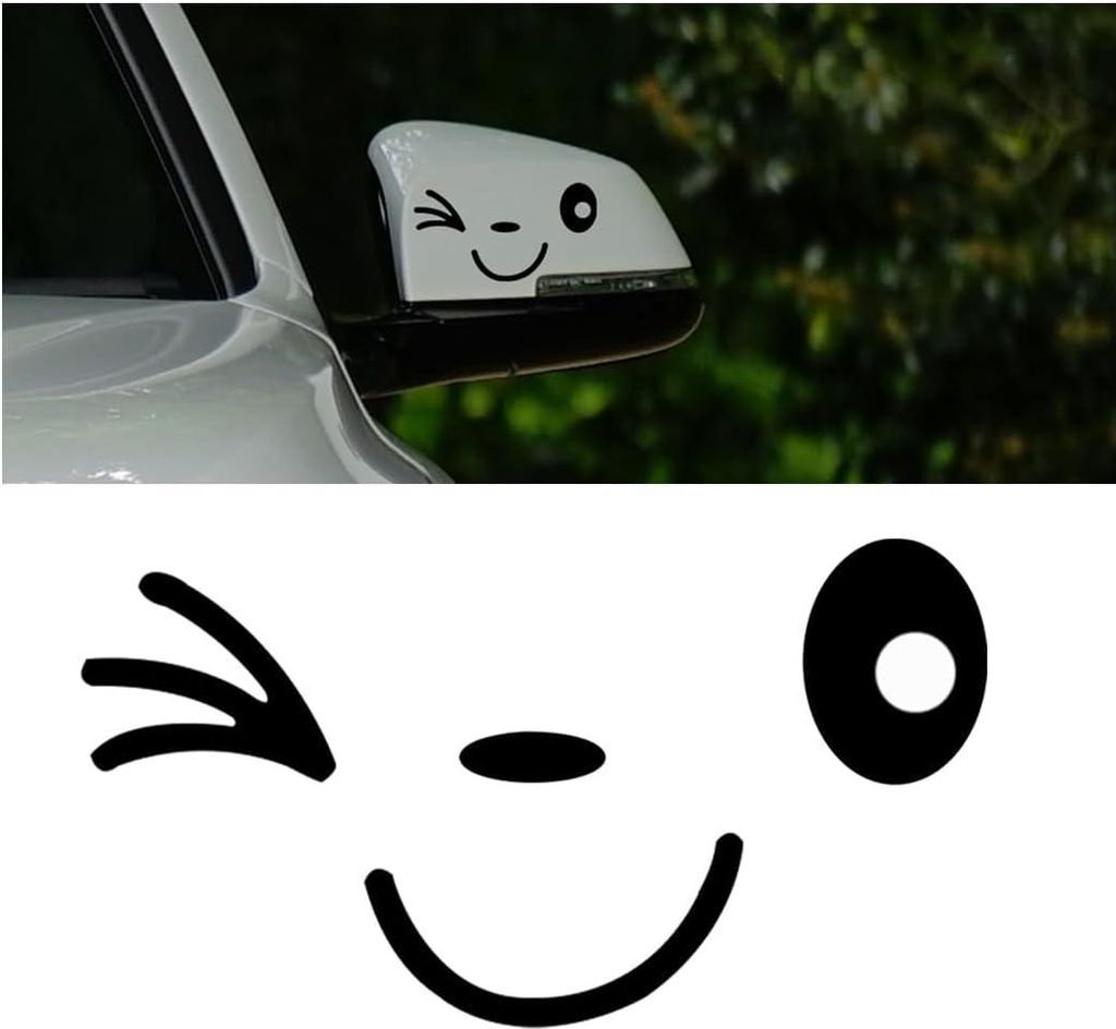 3D Smile Face Dekorationsaufkleber - 2 Stück Auto Kleidung Rückspiegel (Schwarz)