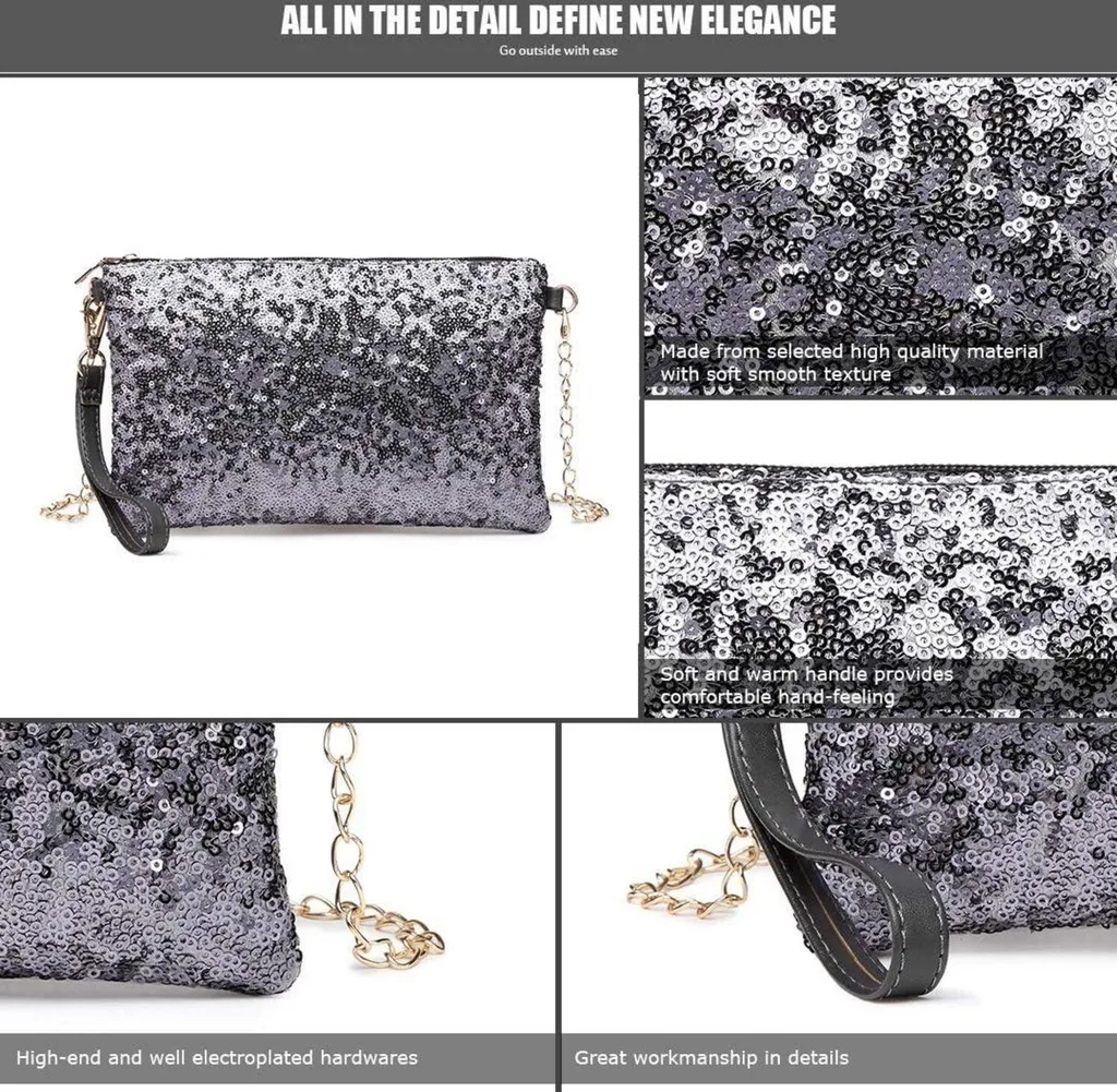 Miss Lulu Mini Pochette Paillettes Sac à Bandoulière Bleu Scintillant