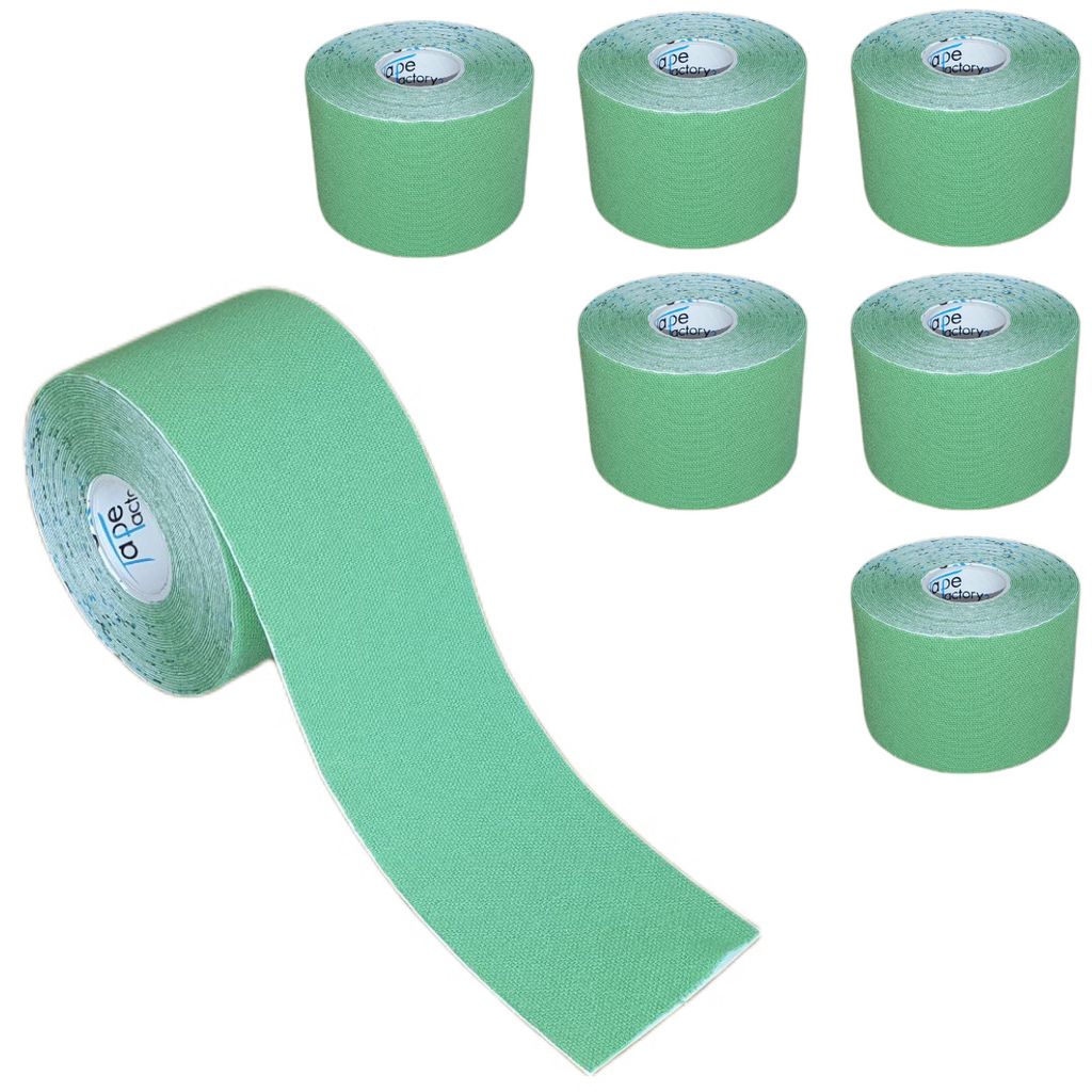 7 Rollen - Tapefactory24 Getting Started Kinesiologie Tape 2,5cm x 5m - grün, Tapes Taping Klebeband Tapeverband Bandage wasserfest