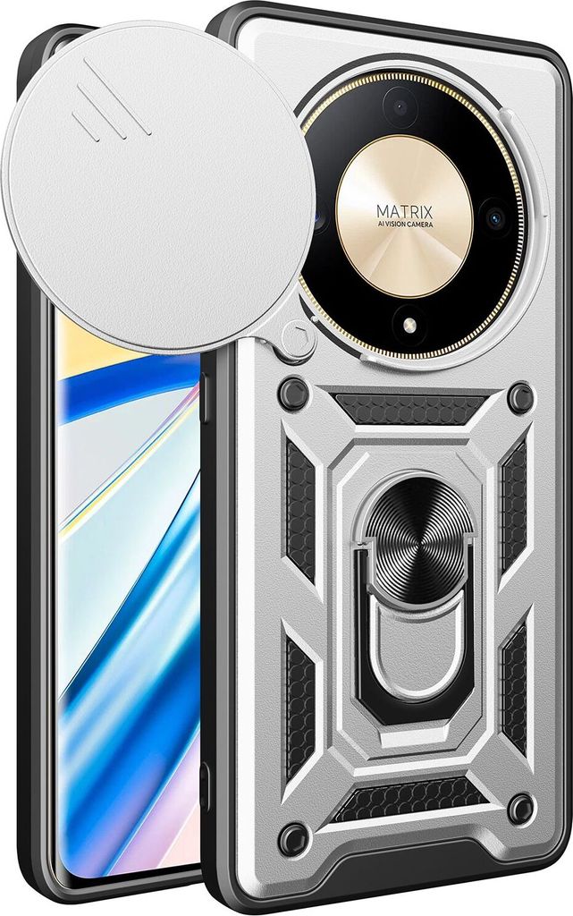 Hülle für Honor X9b Magnetische Ring Ständer Halter Dia Kameraschutz TPU Bumper Silikon Schutzhülle Silber