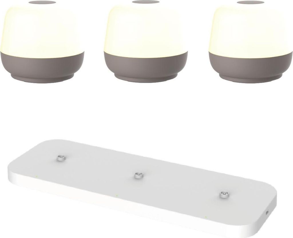Luxus - Tischlampe Naxos - 3er Set - Taupe + Ladestation weiß - H8 x Ø9