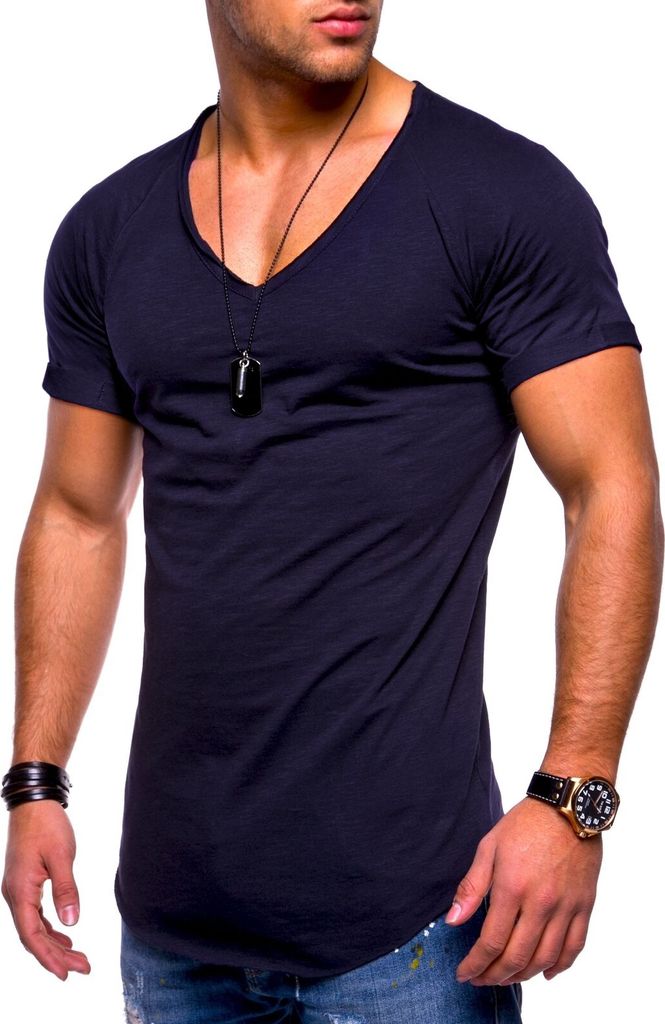 behype. Herren T-Shirt BHSOLIN Herren Basic Kurzarm V-Neck Oversized Shirt V-Ausschnitt