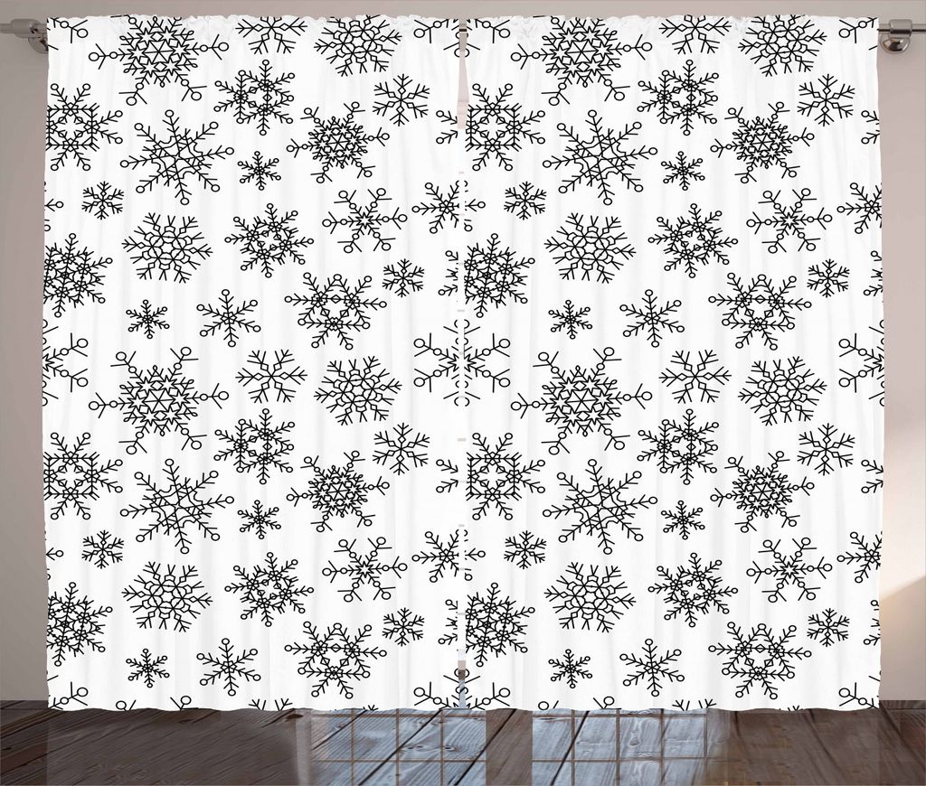 ABAKUHAUS Schneeflocke Rustikaler Vorhang, Linie Wintermotive, Wohnzimmer Universalband Gardinen mit Schlaufen und Haken, 280 x 225 cm, Weiß Schwarz