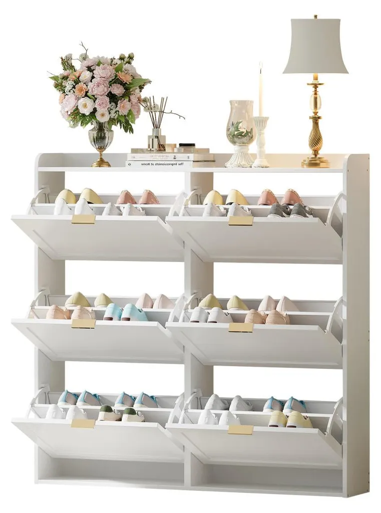 Commode à chaussures haute blanche à 6 compartiments gain de place - 15