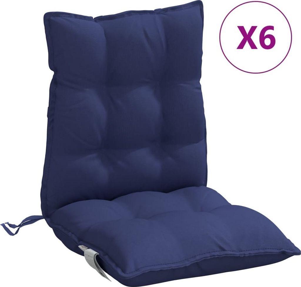 A single navy blue chair cushion is shown against a white background.