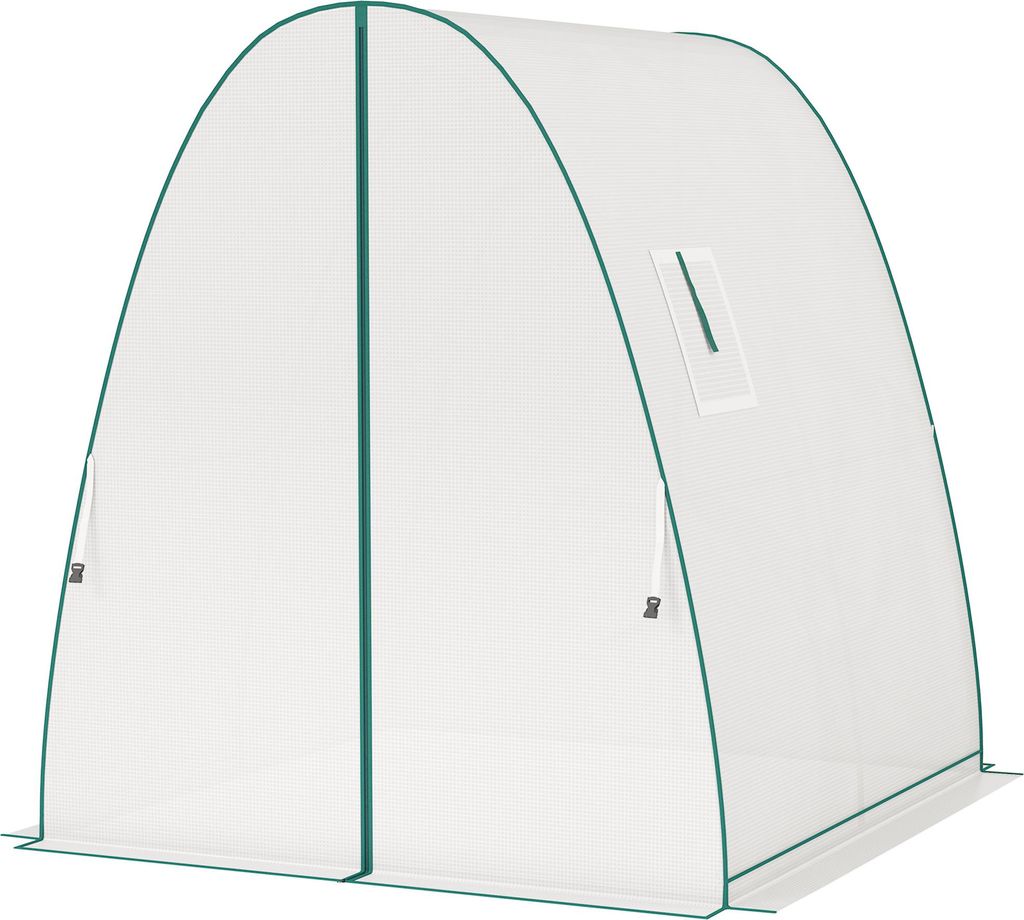 Bogen-Gewächshaus mit Sandsäcken und Kunststoff-Abdeckung, 2 Rolltüren, Netzfenster, tragbar, 1,8 x 1,8 x 2 m, Weiß